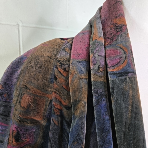 Vtg 80s De Ball Velvet Portrait multicolor abstract swing open front coat - Picture 12 of 12